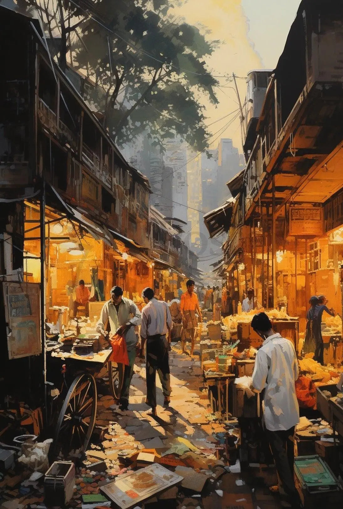 Bustling Urban Market Scene in South Asia Cultural Poster PosterGoat