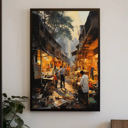 Bustling Urban Market Scene in South Asia Cultural Poster PosterGoat