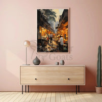 Bustling Urban Market Scene in South Asia Cultural Poster PosterGoat