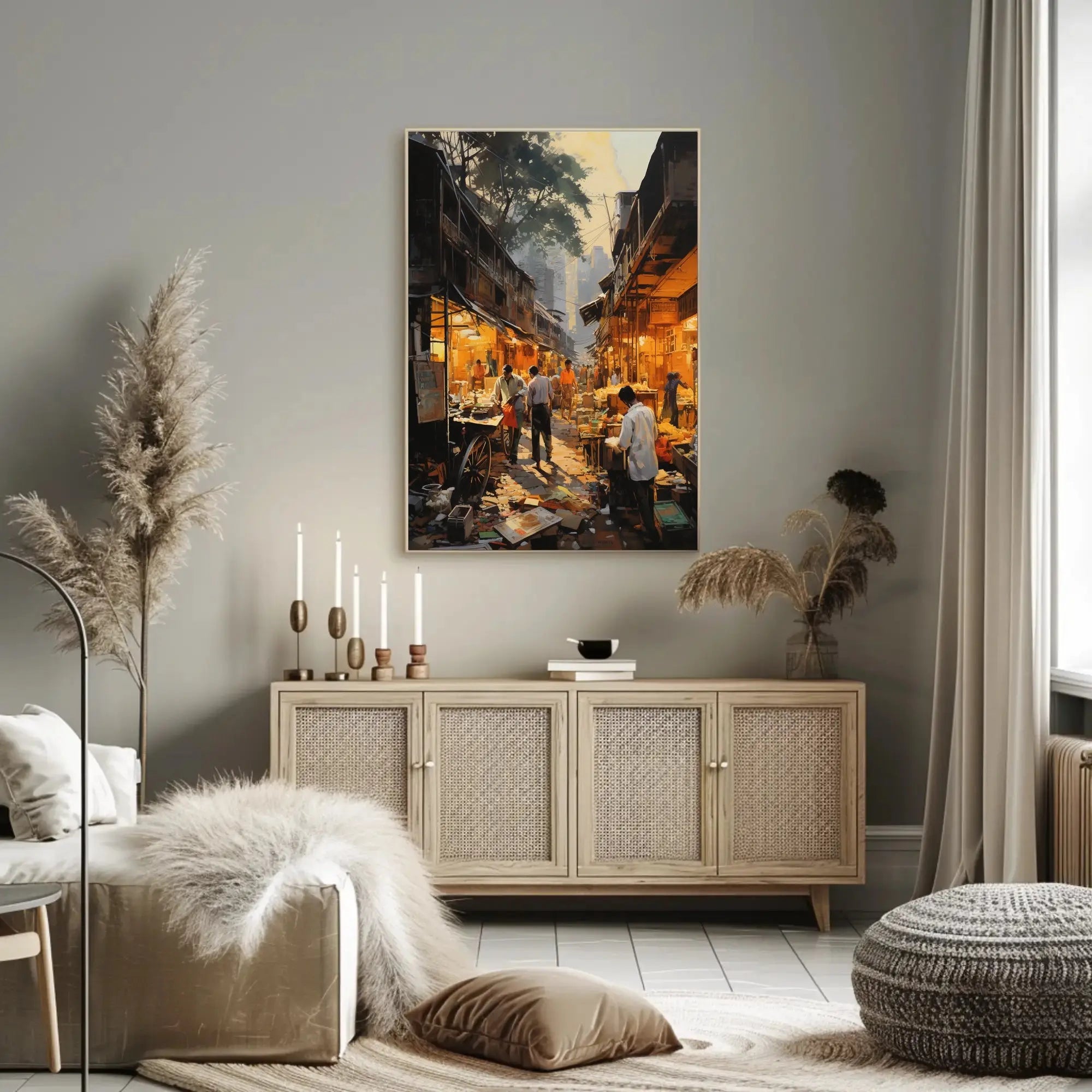 Bustling Urban Market Scene in South Asia Cultural Poster PosterGoat
