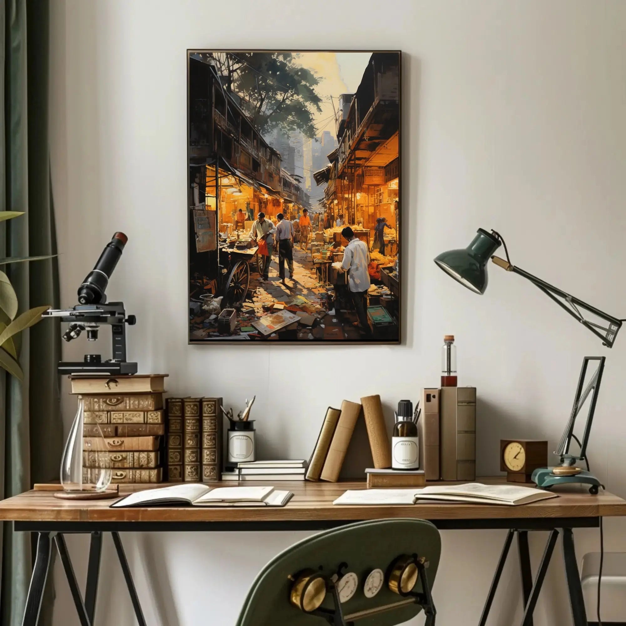 Bustling Urban Market Scene in South Asia Cultural Poster PosterGoat