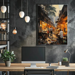 Bustling Urban Market Scene in South Asia Cultural Poster PosterGoat