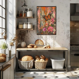 Butterfly and Blooms Rustic Abstract Artistic Poster PosterGoat