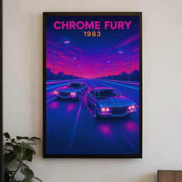 CHROME FURY Retro Muscle Cars Futuristic Sci-Fi Poster PosterGoat