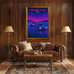 CHROME FURY Retro Muscle Cars Futuristic Sci-Fi Poster PosterGoat