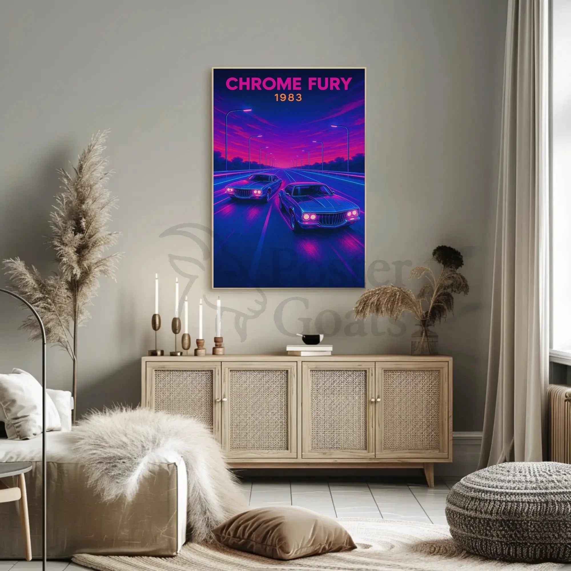 CHROME FURY Retro Muscle Cars Futuristic Sci-Fi Poster PosterGoat