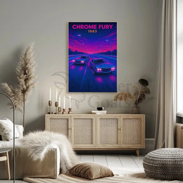 CHROME FURY Retro Muscle Cars Futuristic Sci-Fi Poster PosterGoat