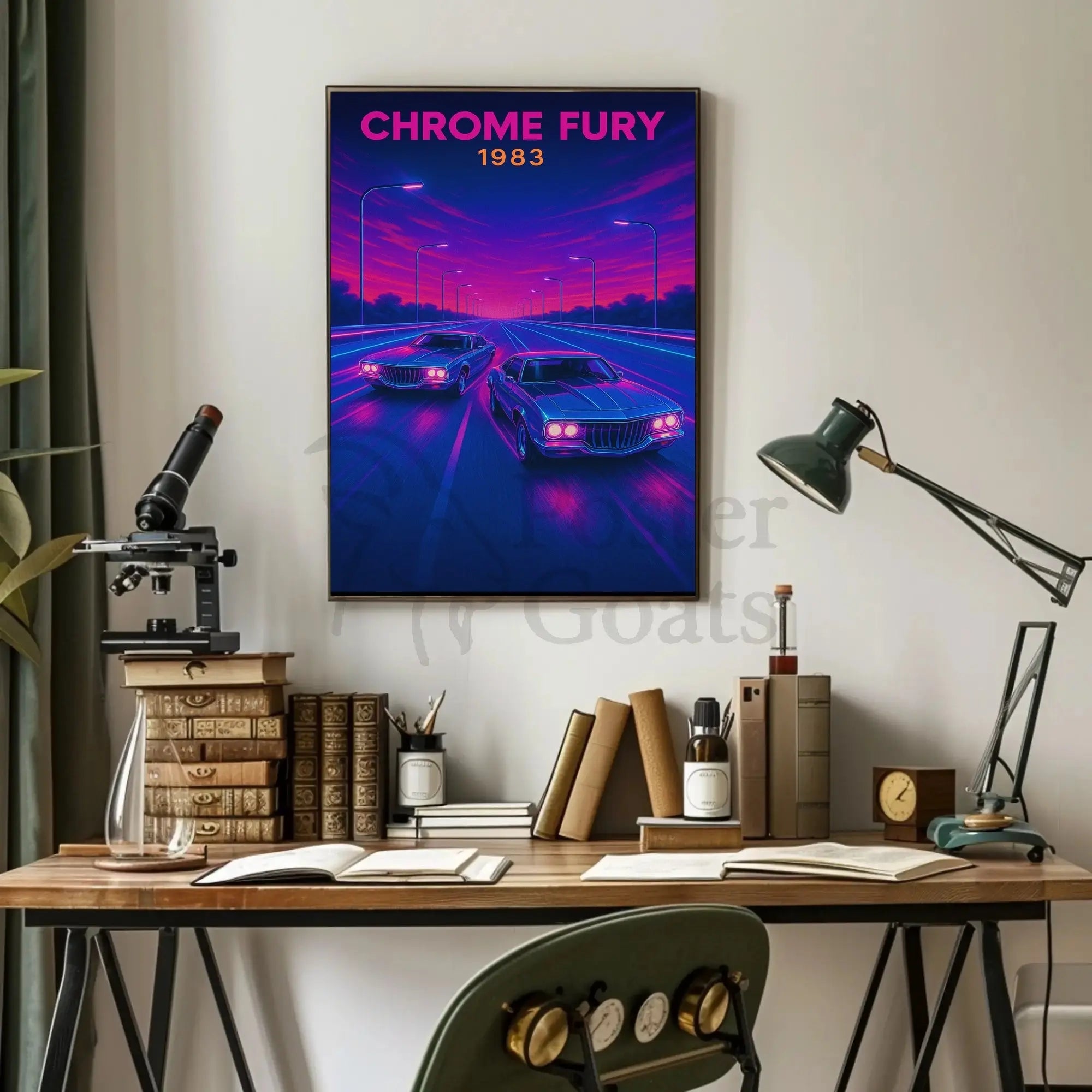 CHROME FURY Retro Muscle Cars Futuristic Sci-Fi Poster PosterGoat