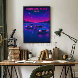 CHROME FURY Retro Muscle Cars Futuristic Sci-Fi Poster PosterGoat