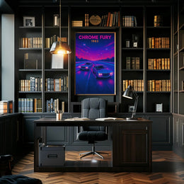 CHROME FURY Retro Muscle Cars Futuristic Sci-Fi Poster PosterGoat