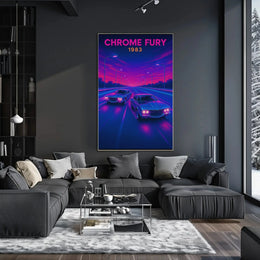 CHROME FURY Retro Muscle Cars Futuristic Sci-Fi Poster PosterGoat