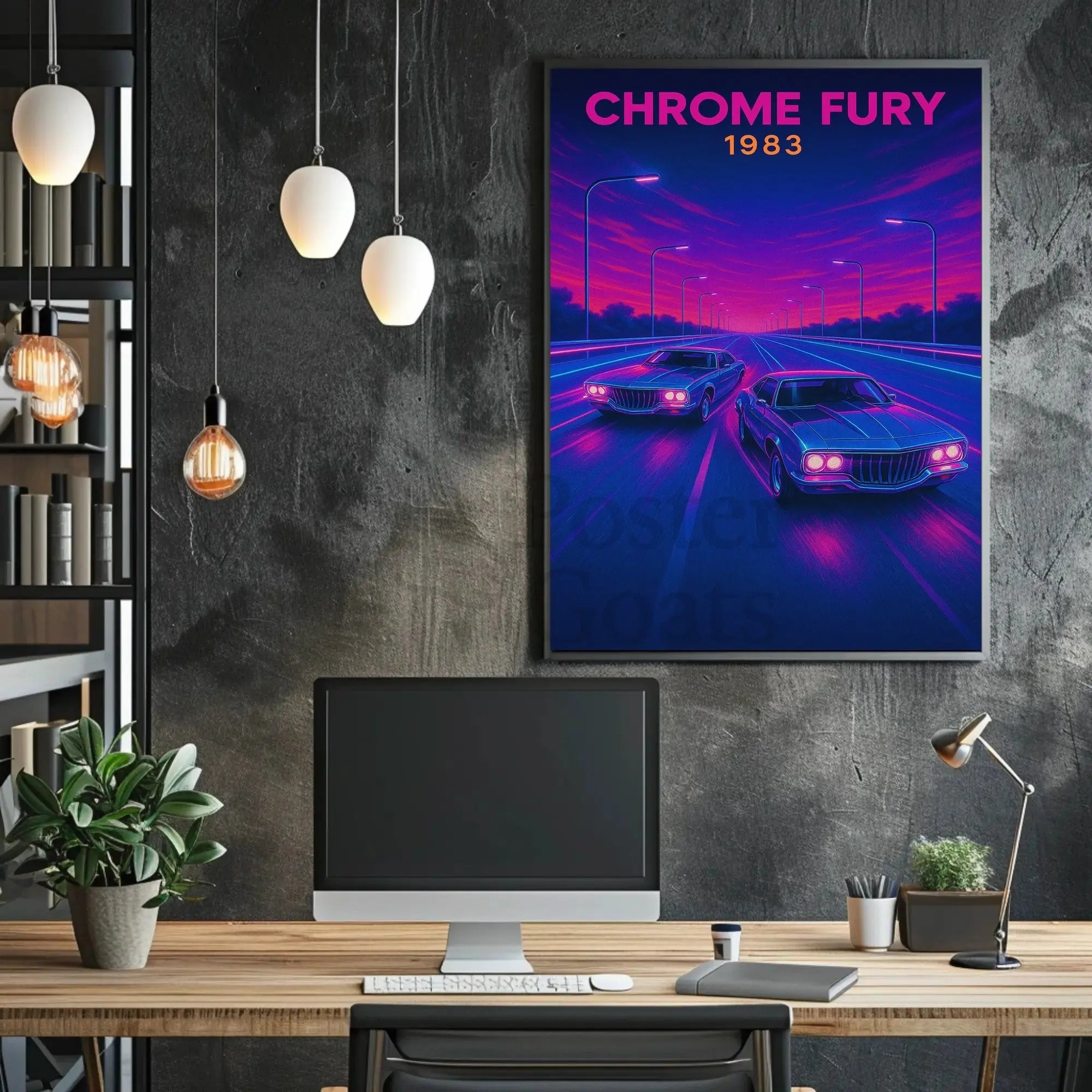 CHROME FURY Retro Muscle Cars Futuristic Sci-Fi Poster PosterGoat