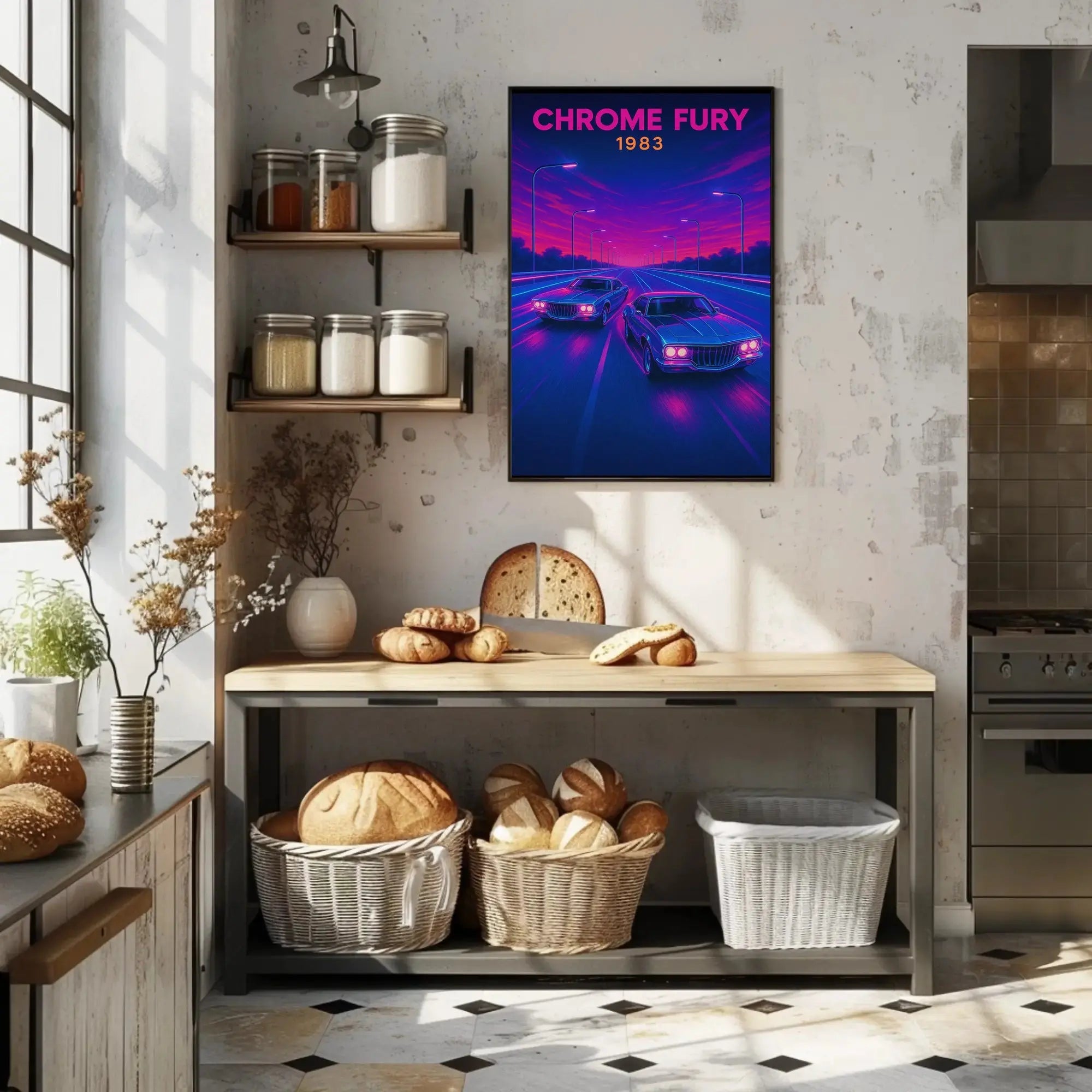 CHROME FURY Retro Muscle Cars Futuristic Sci-Fi Poster PosterGoat