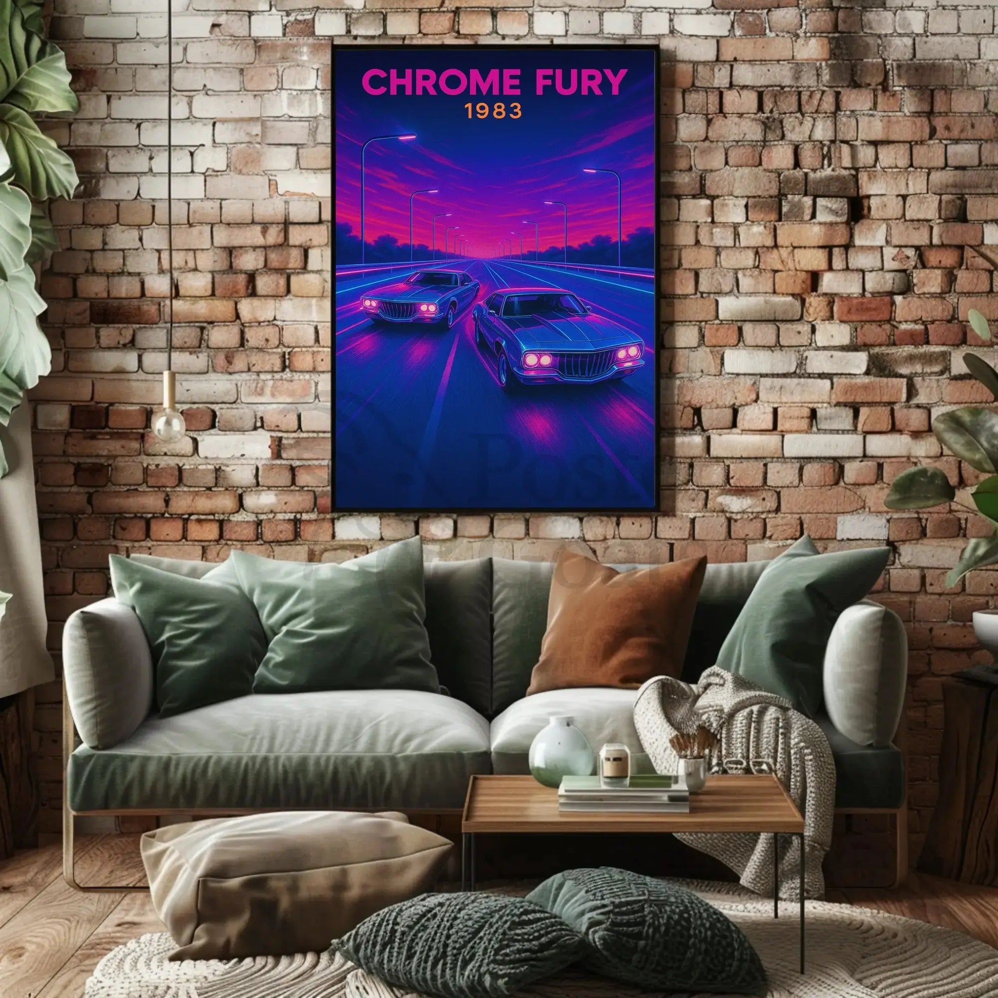 CHROME FURY Retro Muscle Cars Futuristic Sci-Fi Poster PosterGoat