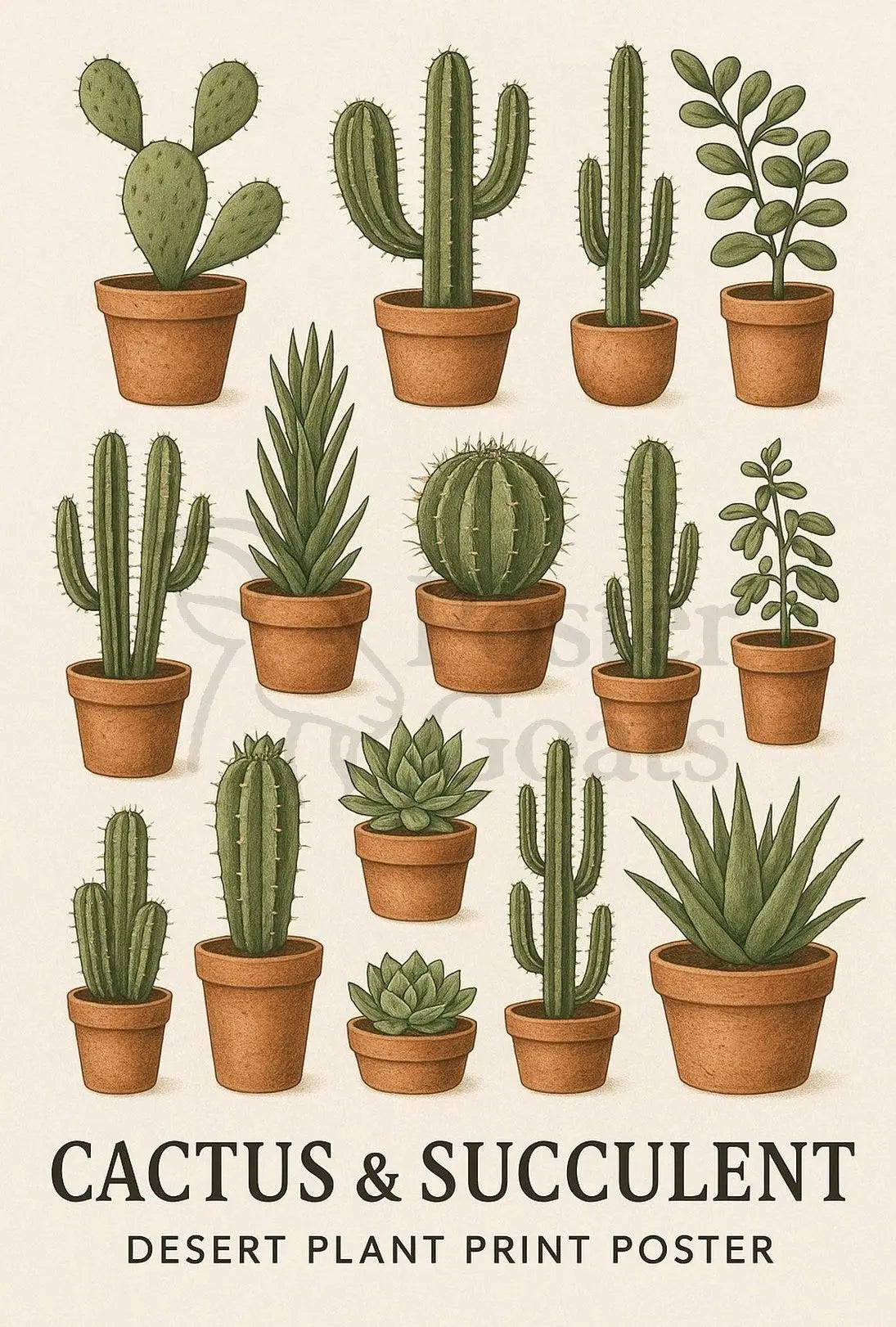 Cactus and Succulent Decor Desert Plant Art Poster PosterGoat