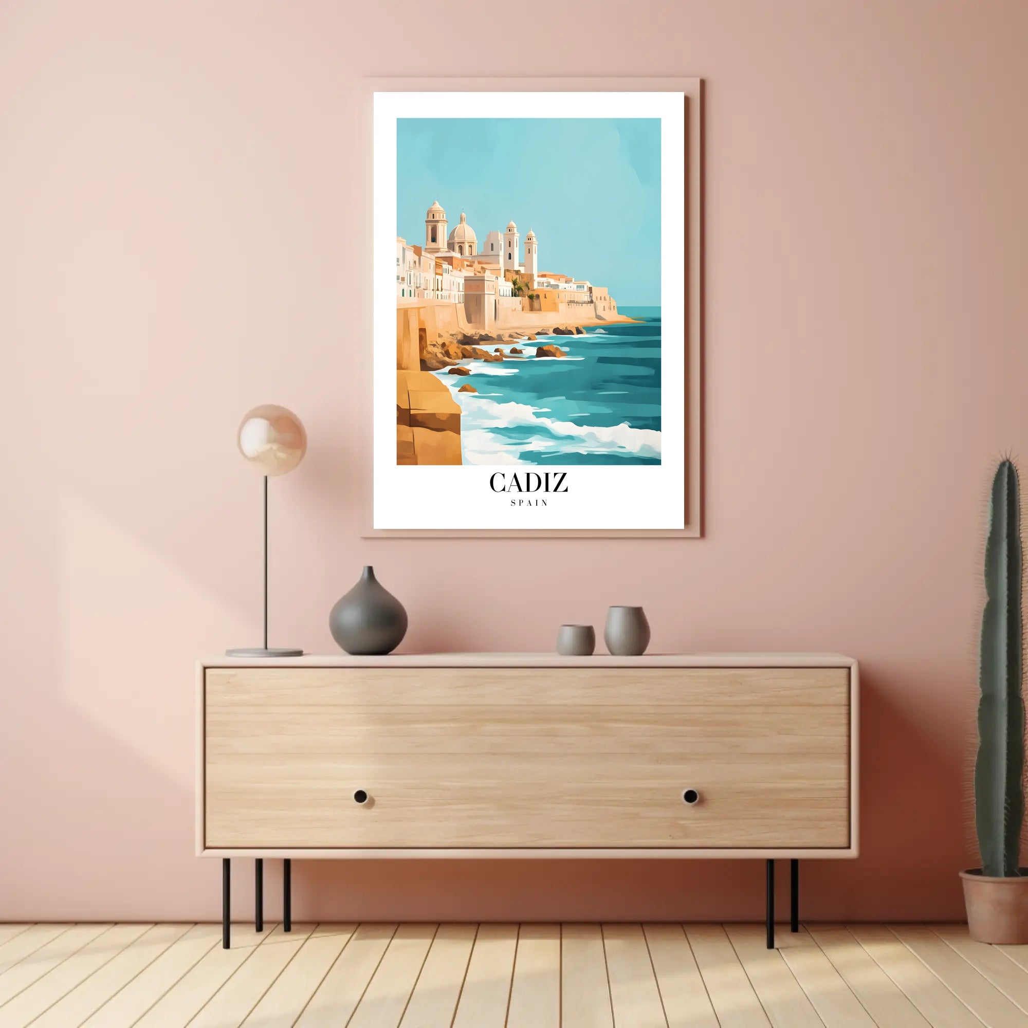 Cádiz Coastal Cityscape Illustration: Urban or Cityscape Poster PosterGoat