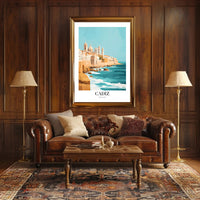 Cádiz Coastal Cityscape Illustration: Urban or Cityscape Poster PosterGoat