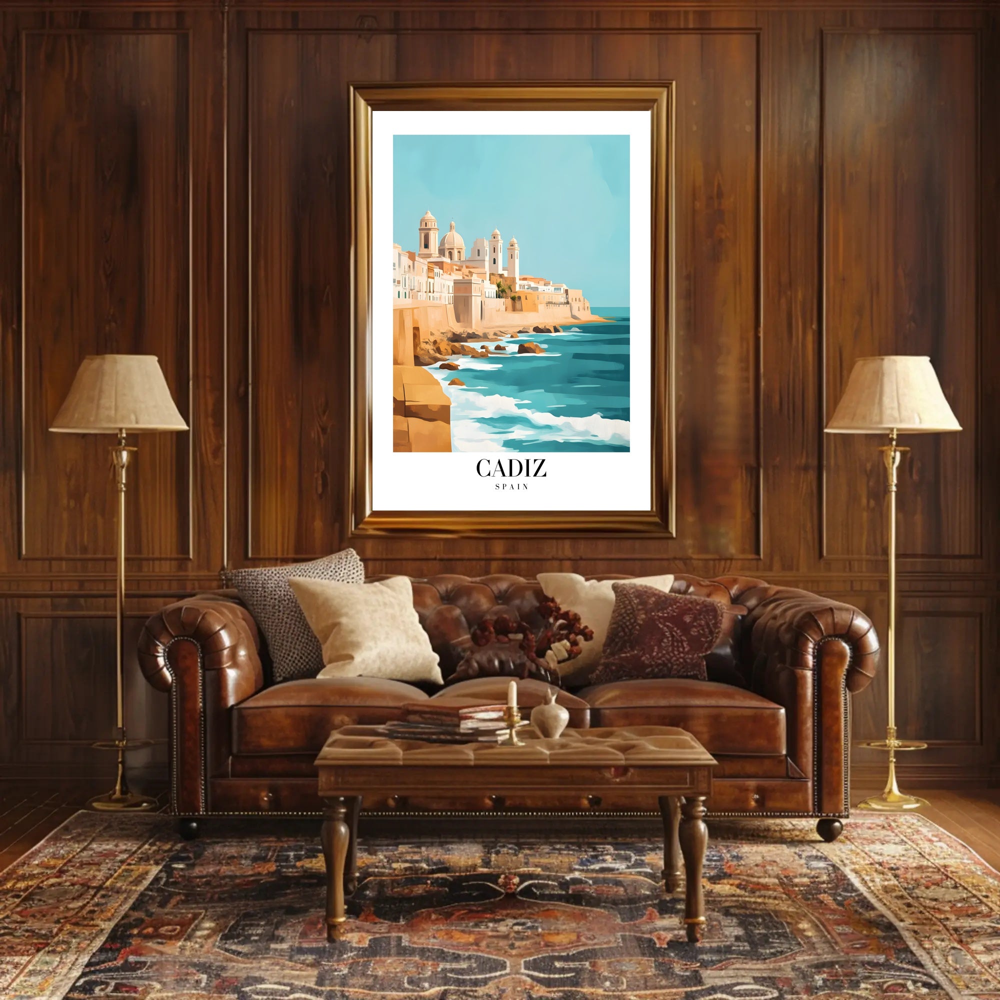 Cádiz Coastal Cityscape Illustration: Urban or Cityscape Poster PosterGoat