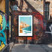 Cádiz Coastal Cityscape Illustration: Urban or Cityscape Poster PosterGoat