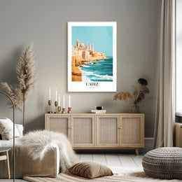 Cádiz Coastal Cityscape Illustration: Urban or Cityscape Poster PosterGoat