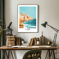 Cádiz Coastal Cityscape Illustration: Urban or Cityscape Poster PosterGoat