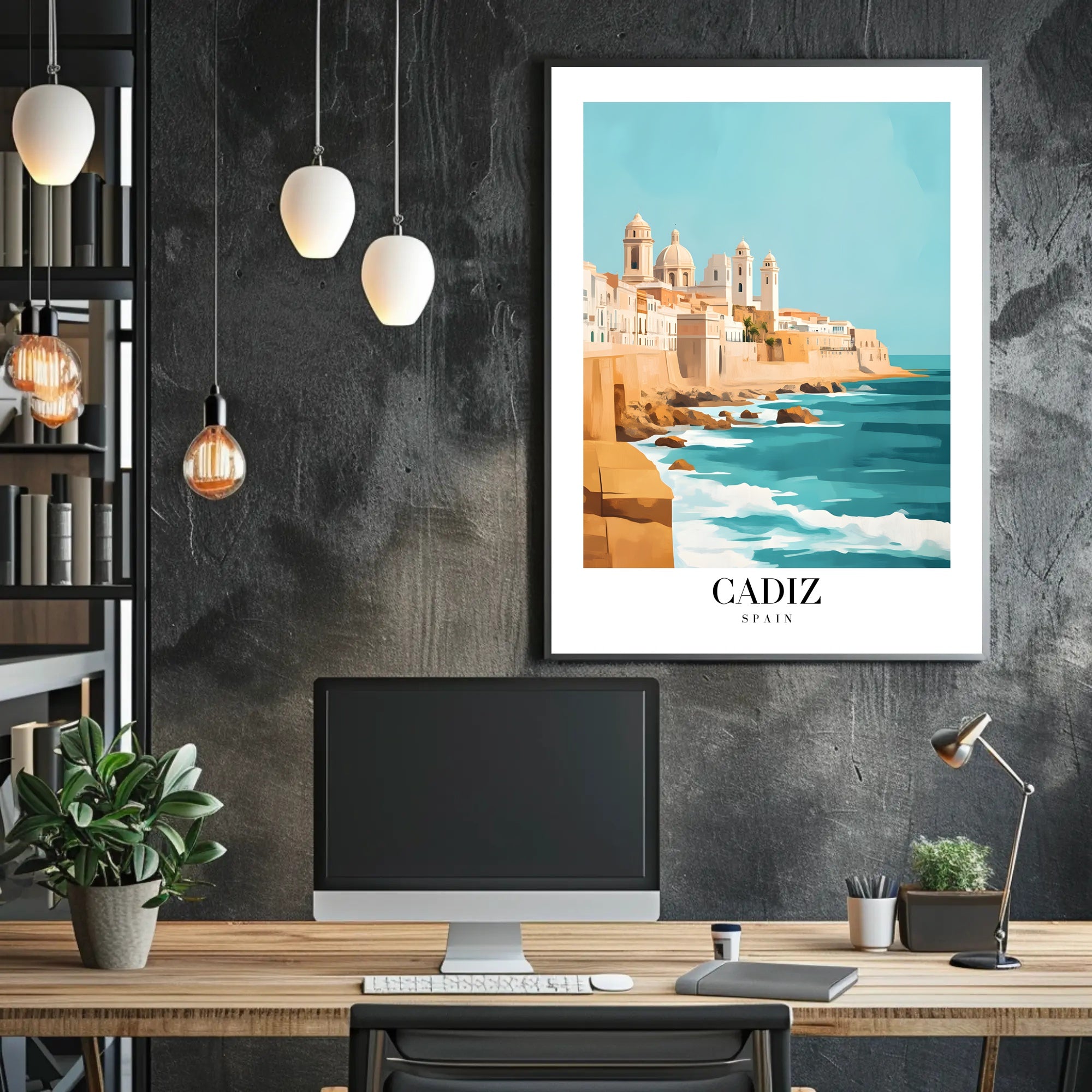 Cádiz Coastal Cityscape Illustration: Urban or Cityscape Poster PosterGoat