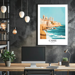 Cádiz Coastal Cityscape Illustration: Urban or Cityscape Poster PosterGoat