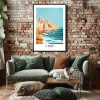 Cádiz Coastal Cityscape Illustration: Urban or Cityscape Poster PosterGoat