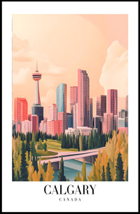 Calgary Skyline Urban Fusion Modern Vintage Cityscape Poster PosterGoat
