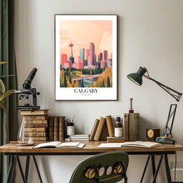 Calgary Skyline Urban Fusion Modern Vintage Cityscape Poster PosterGoat