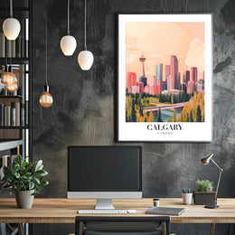Calgary Skyline Urban Fusion Modern Vintage Cityscape Poster PosterGoat