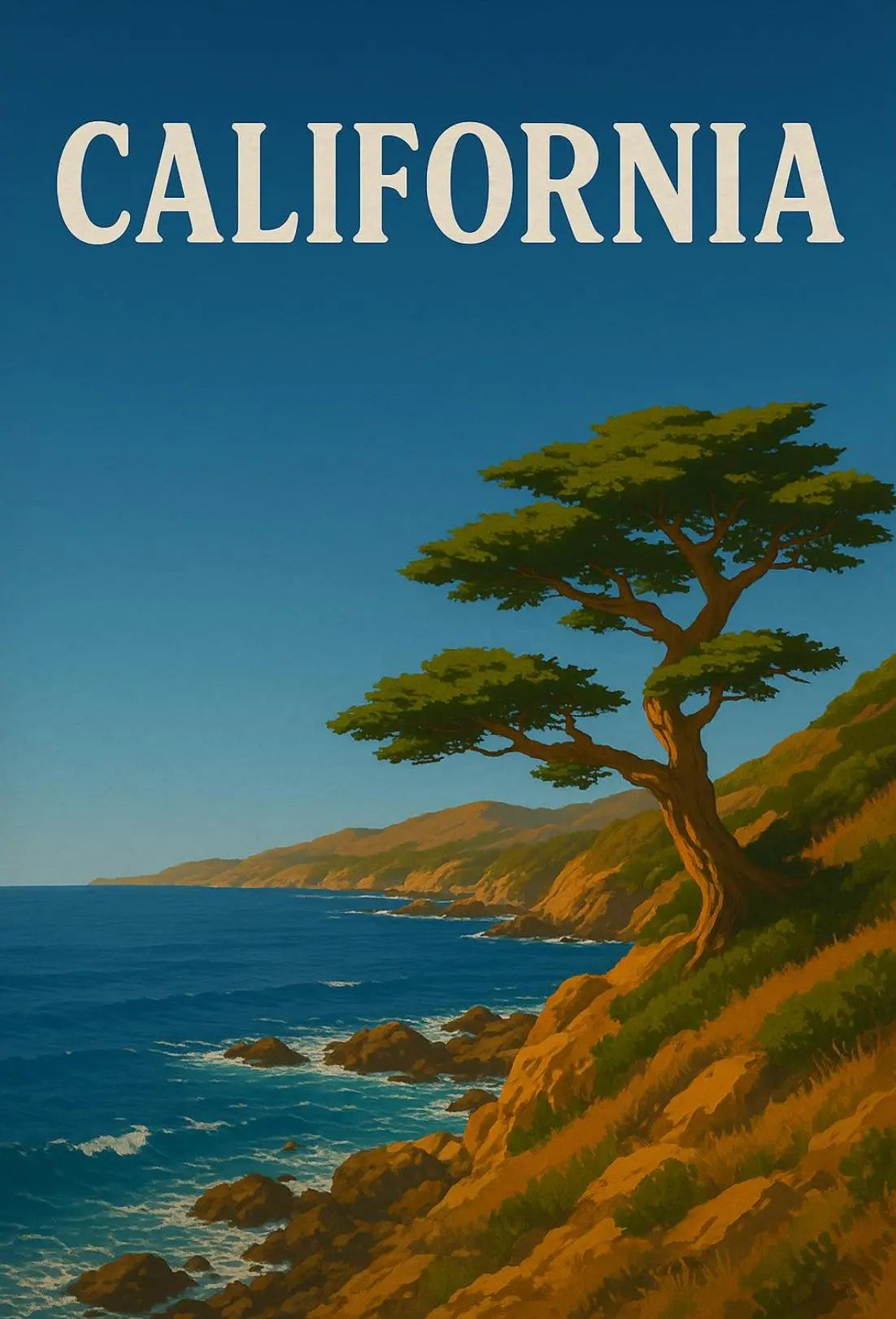 California Coastal Scene: Vintage Travel Poster PosterGoat