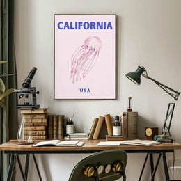 California Dream: Jellyfish Ocean Art Travel Poster PosterGoat