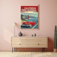 California Dreaming Red Convertible Travel Poster PosterGoat
