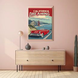 California Dreaming Red Convertible Travel Poster PosterGoat