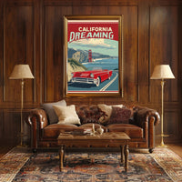 California Dreaming Red Convertible Travel Poster PosterGoat