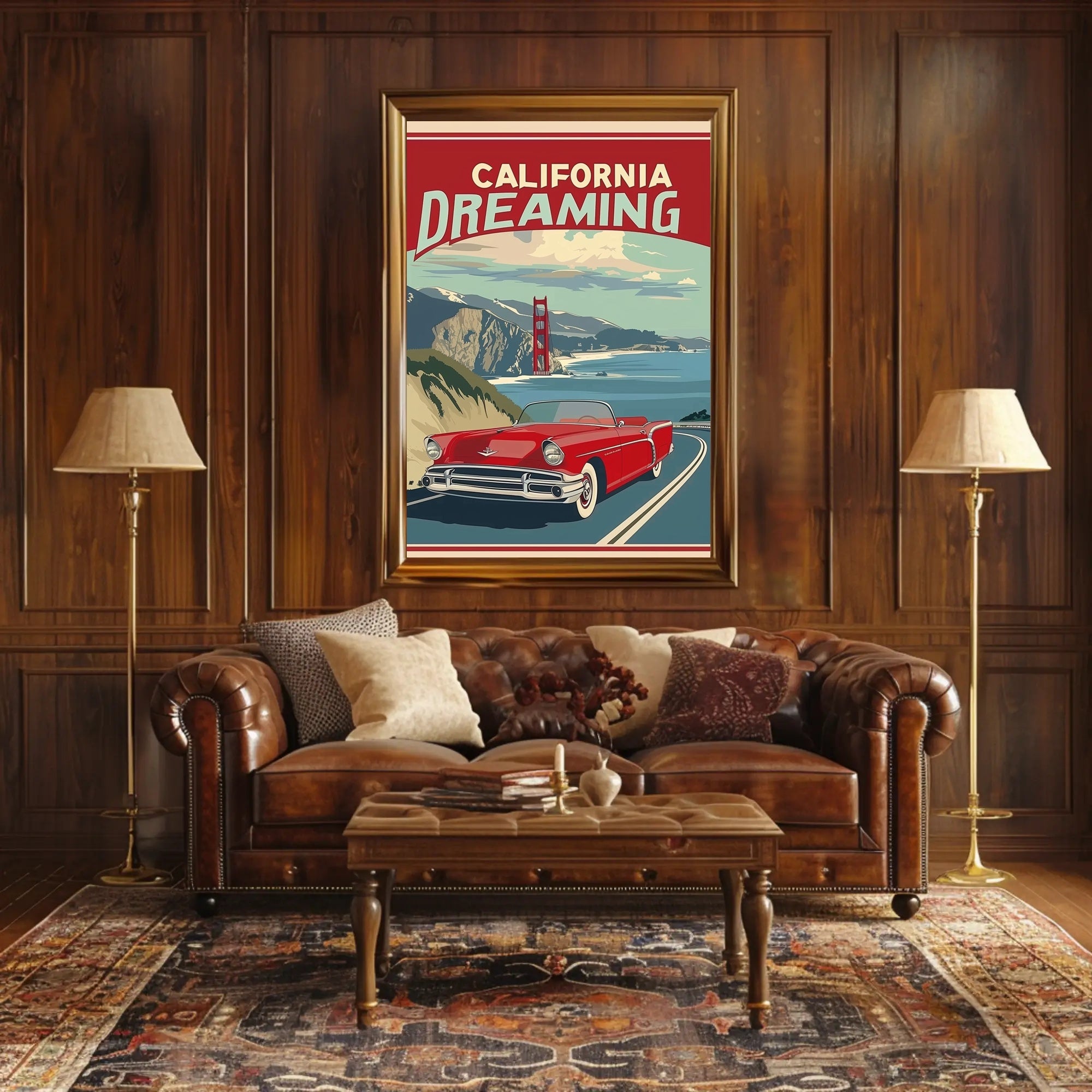 California Dreaming Red Convertible Travel Poster PosterGoat