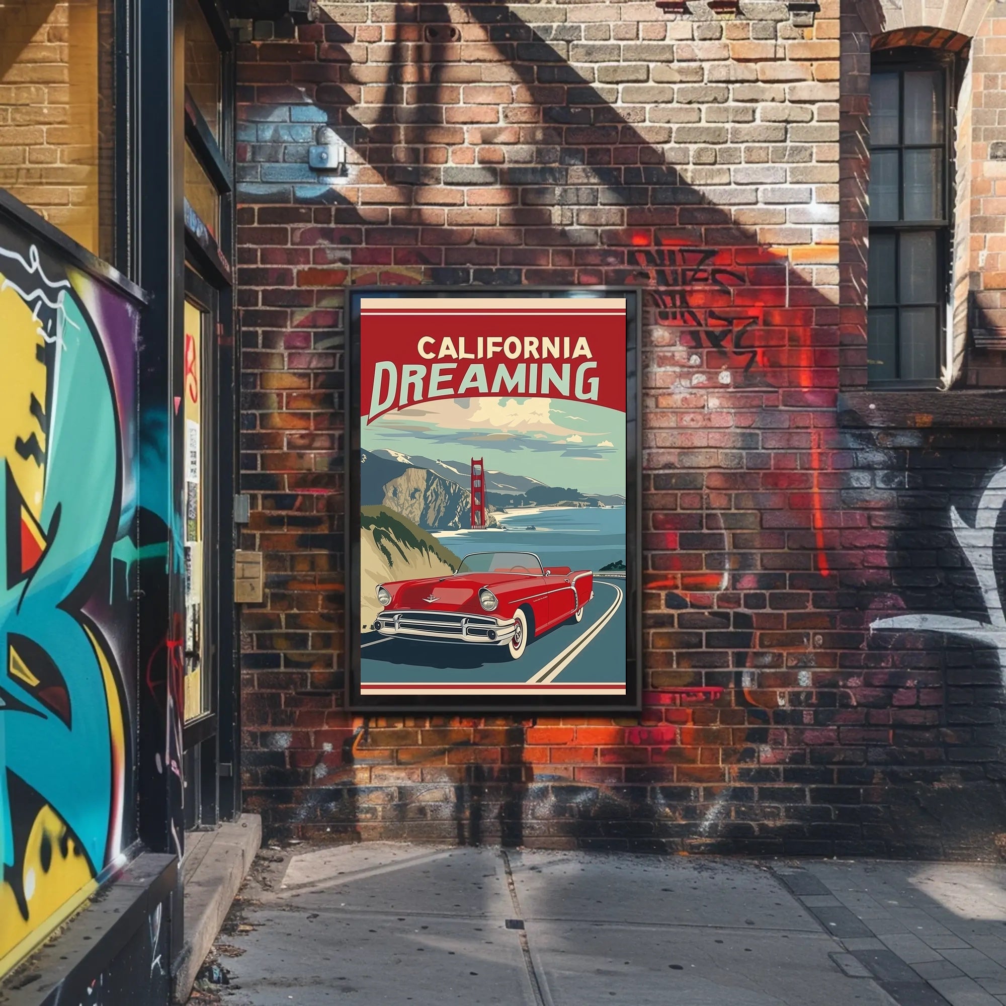 California Dreaming Red Convertible Travel Poster PosterGoat