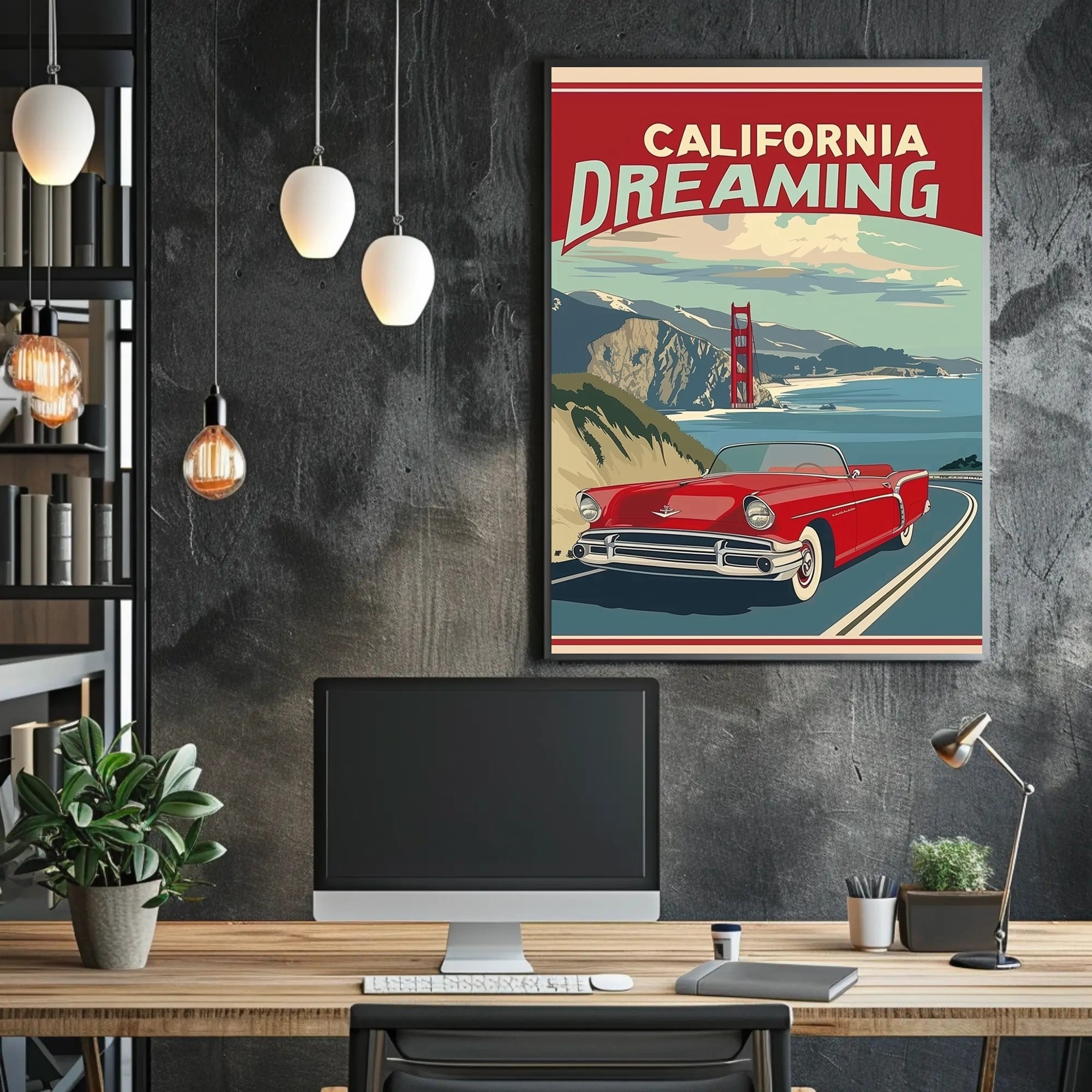 California Dreaming Red Convertible Travel Poster PosterGoat