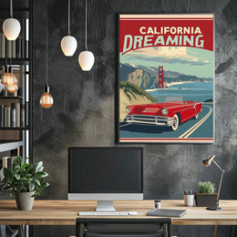 California Dreaming Red Convertible Travel Poster PosterGoat