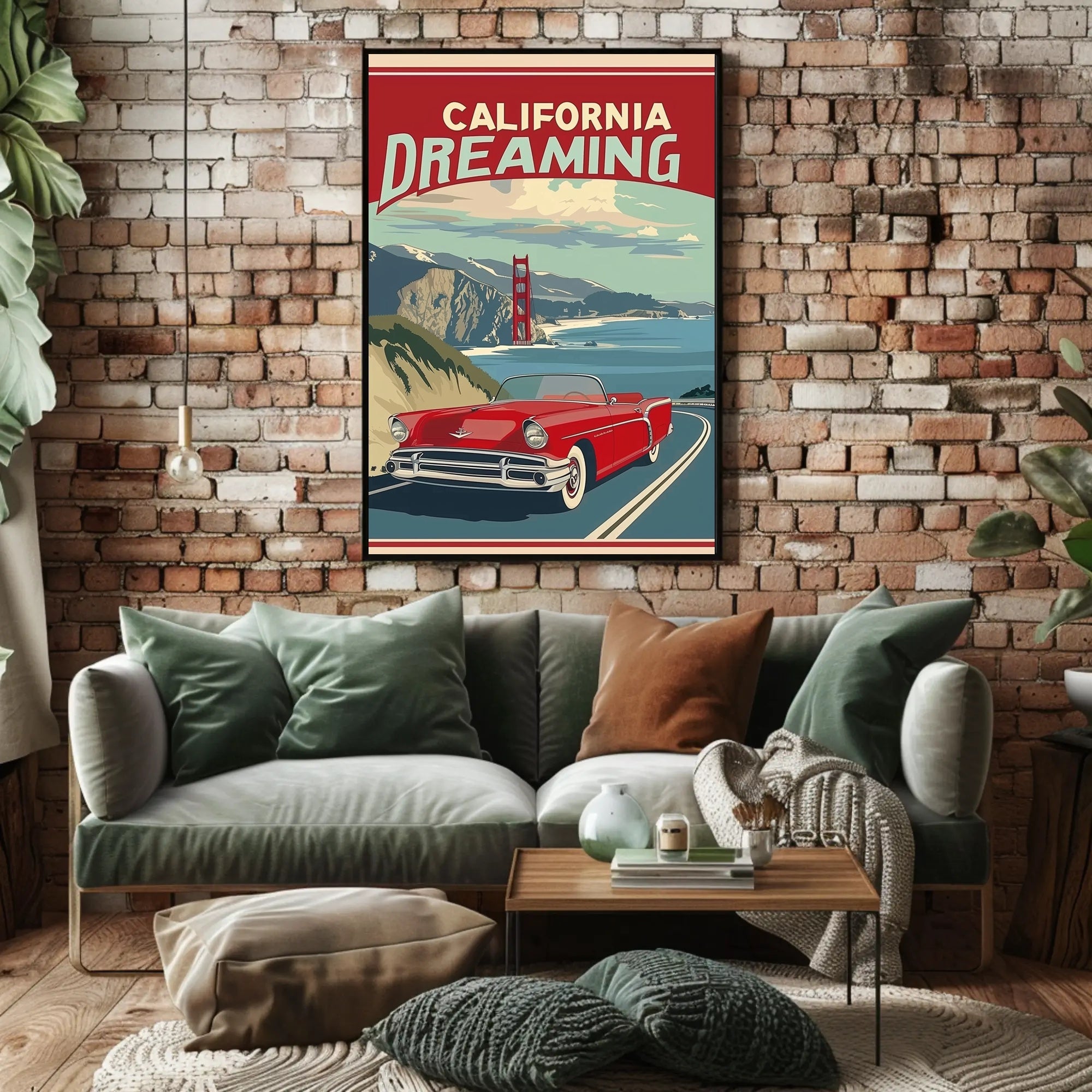 California Dreaming Red Convertible Travel Poster PosterGoat