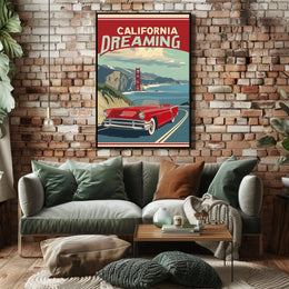 California Dreaming Red Convertible Travel Poster PosterGoat