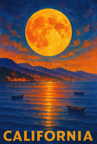 California Scenic Full Moon Retro Travel Poster PosterGoat