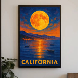 California Scenic Full Moon Retro Travel Poster PosterGoat