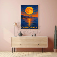 California Scenic Full Moon Retro Travel Poster PosterGoat