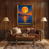 California Scenic Full Moon Retro Travel Poster PosterGoat