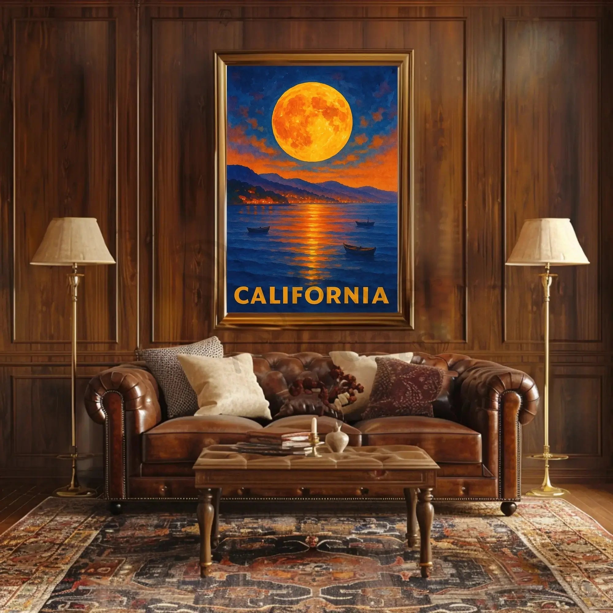 California Scenic Full Moon Retro Travel Poster PosterGoat