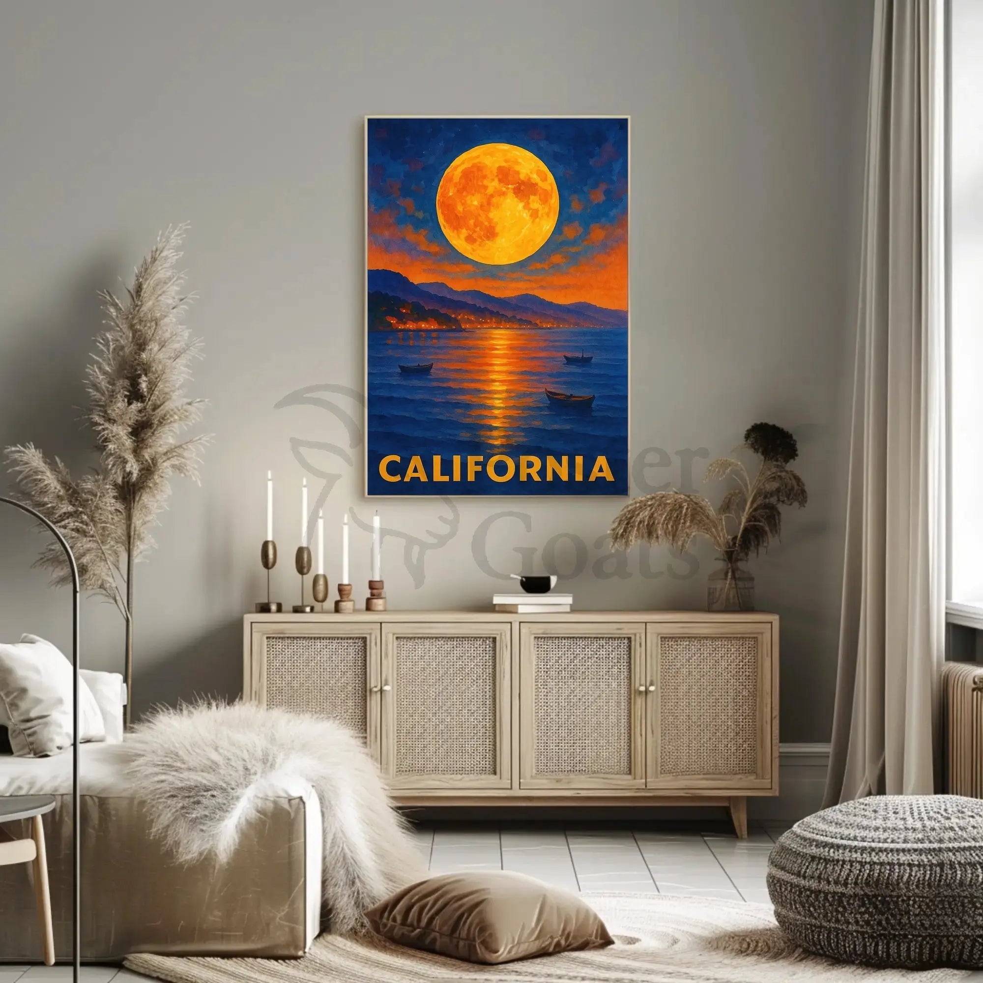 California Scenic Full Moon Retro Travel Poster PosterGoat