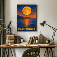 California Scenic Full Moon Retro Travel Poster PosterGoat