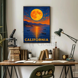 California Scenic Full Moon Retro Travel Poster PosterGoat